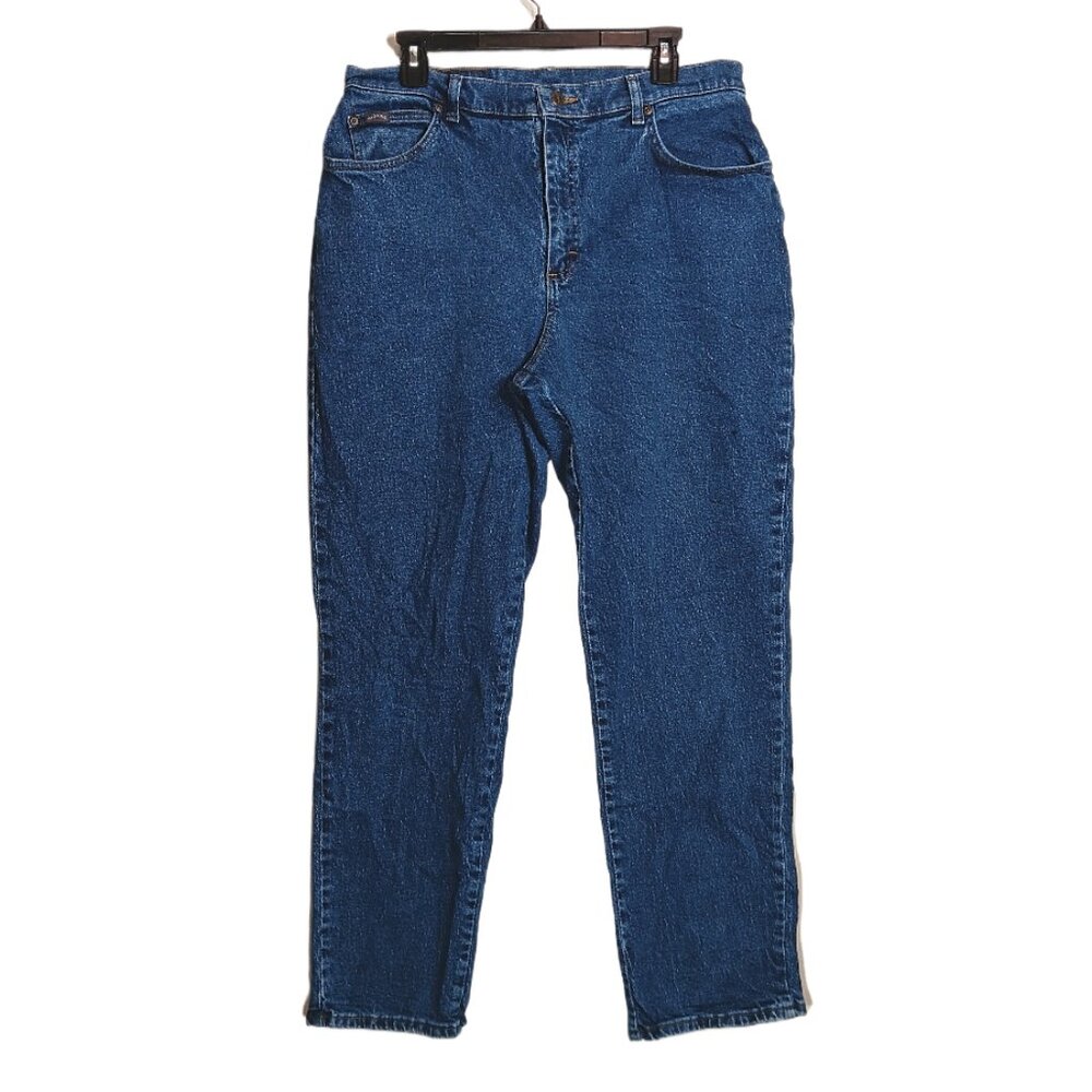 Denim Riders Straight Leg Jeans Womens 16 Petite Dark Wash High Rise Stretch